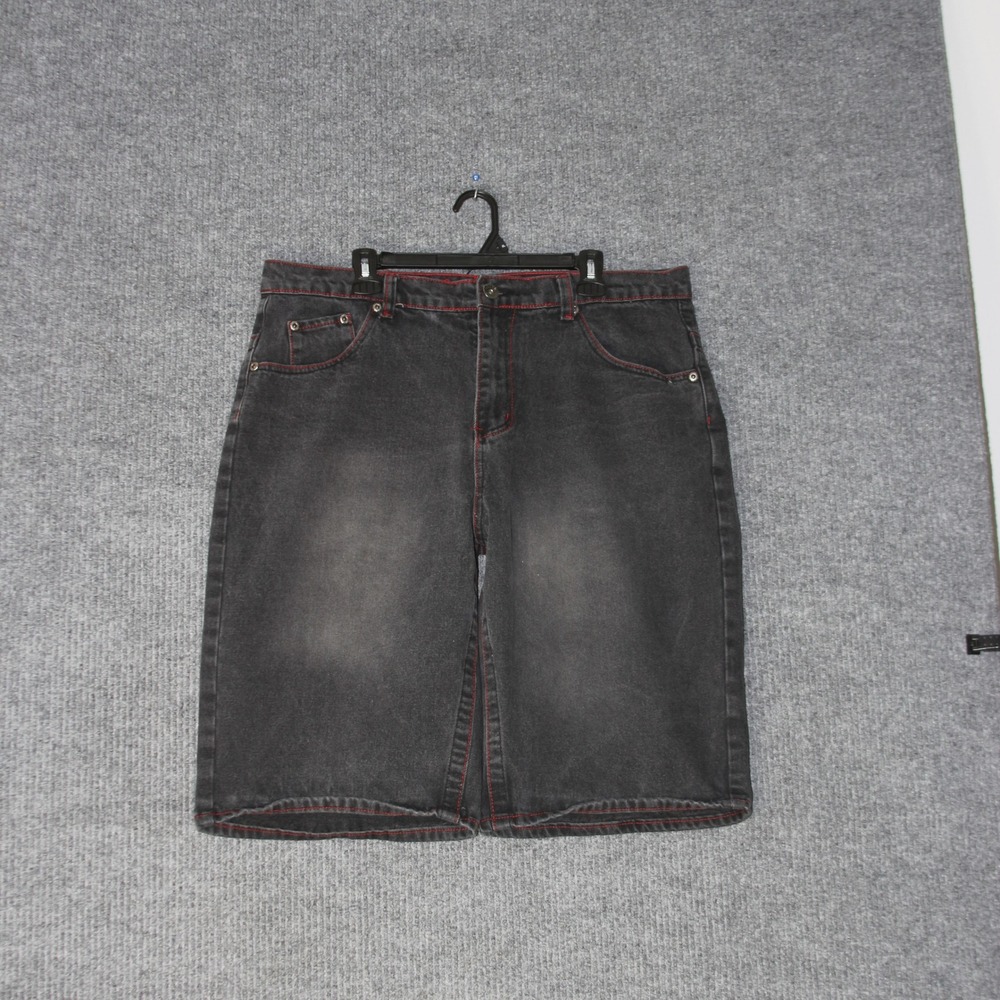 Unbranded Denim Shorts Mens 38 Black Red Contrast Stitch Baggy Y2K Streetwear